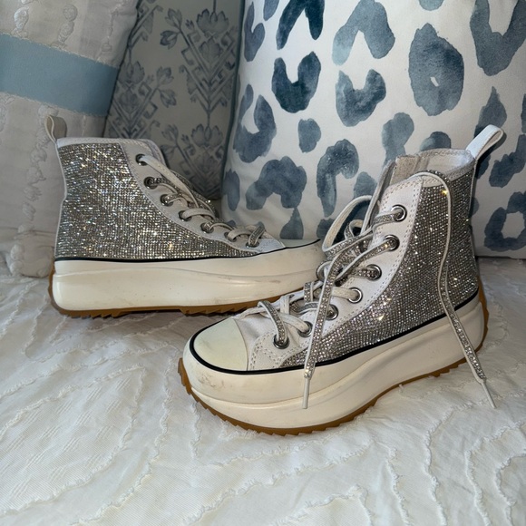 Steve Madden Silver Glitter High-Top Sneakers - Picture 1 of 3